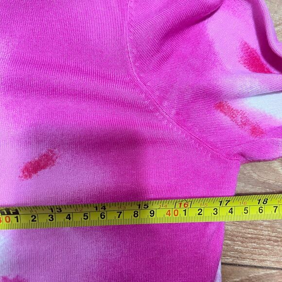 Boston Proper Pink Floral Cardigan Size M Jeweled Snap Button Tie Dye Preppy - Picture 7 of 7
